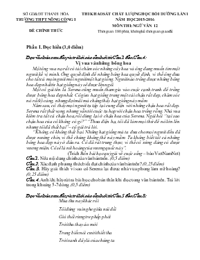 Thi khảo sát chất lượng học bồi dưỡng lần 1 năm học 2015 - 2016 môn thi Ngữ văn 12 - Thời gian 180 phút, không kể thời gian giao đề